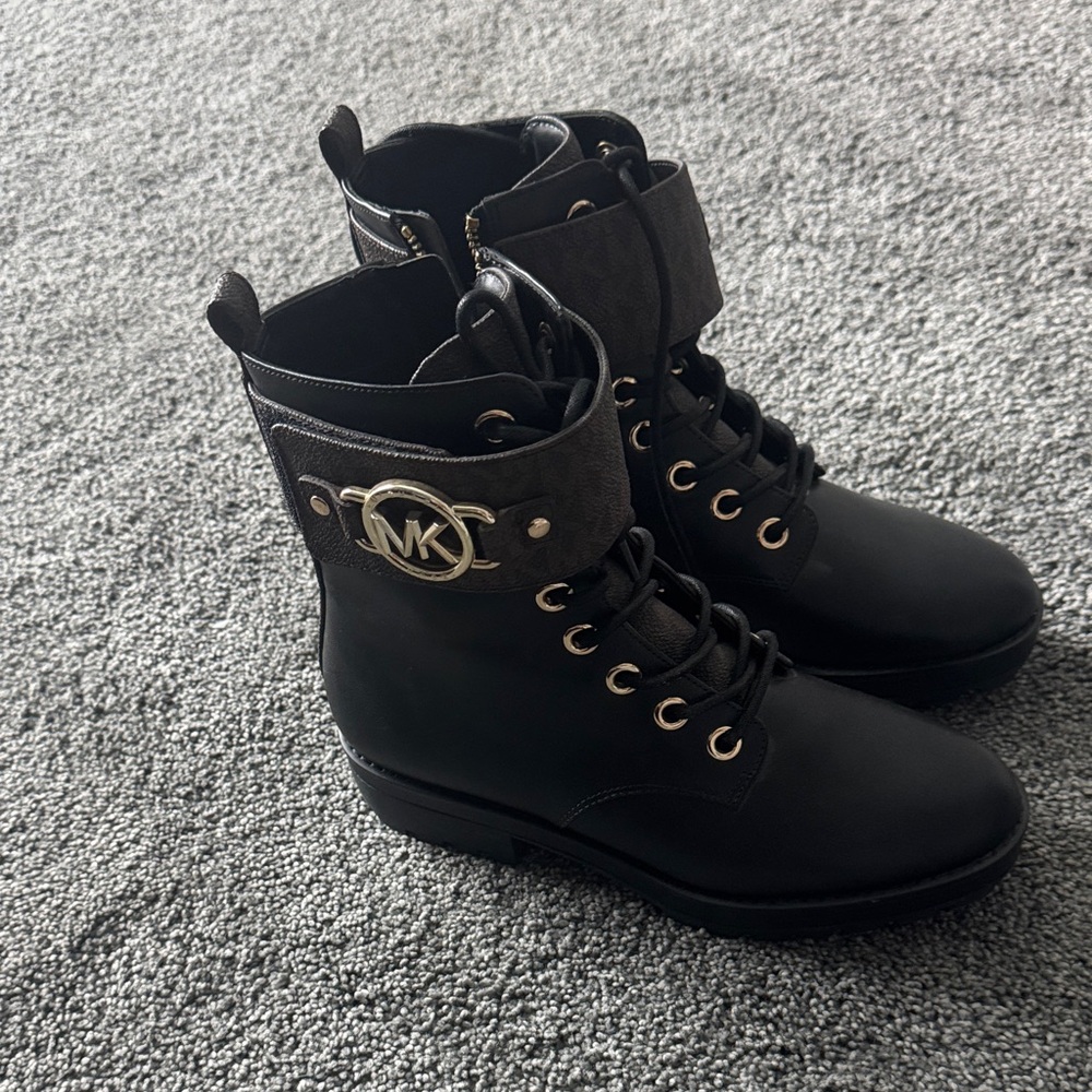 Michael Kors Black and Gray Combat Boots